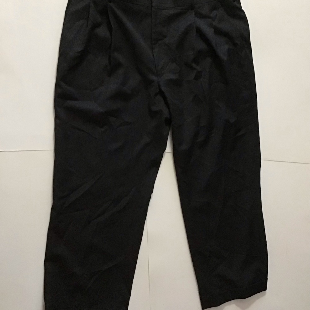 Jos A Bank Travelers Collection Black Wool Pants Mens 42x27 Pleated Cuffed Hem